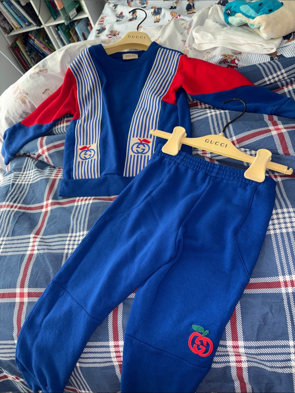 Gucci Blue and Red Kids Logo Track Set with hangers!!
